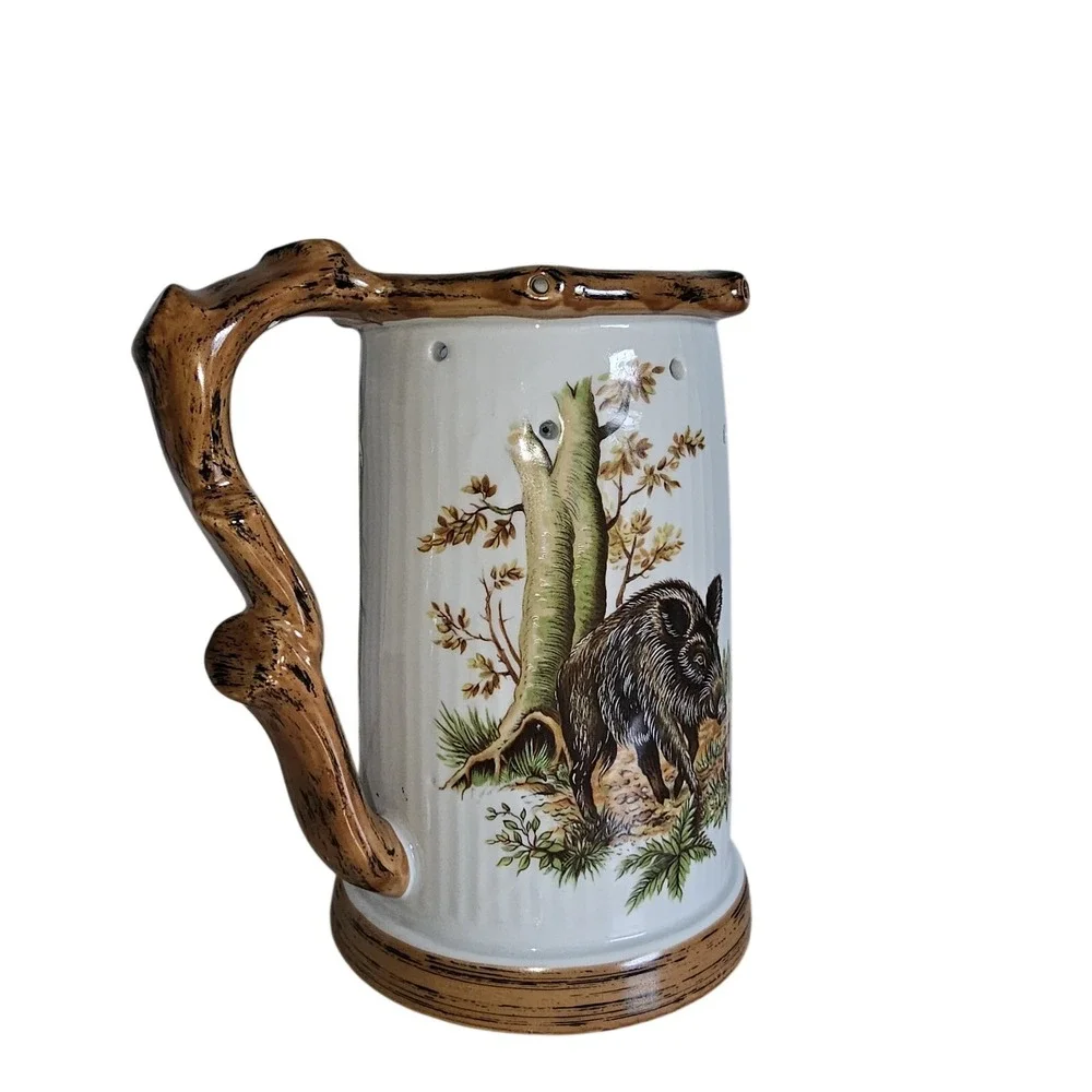 Dresden Porcelain Lithophane Nude Silhouette Puzzle German 50's Beer Stein Boar‎
